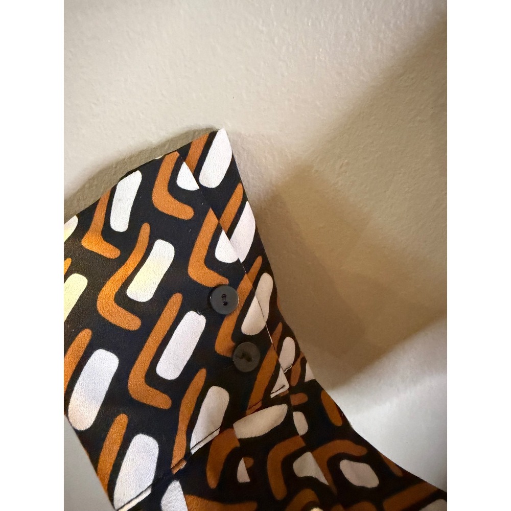 Mango MNG Basics Women Black Orange Geometric Print Long Sleeve Blouse Size 6 - Picture 5 of 7